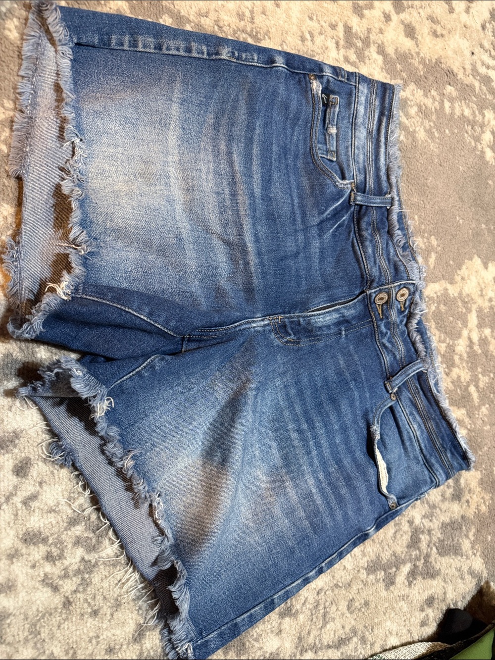KanCan Classic Blue Denim Frayed Hem Women's Shorts Size 18